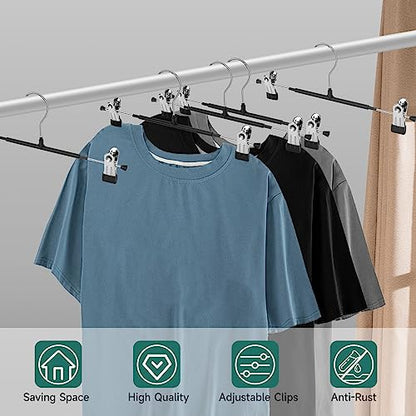 20 Pack Pants Hangers with Clips,Skirt Hangers Space Saving, Heavy-Duty Pant Hangers Metal Clothes Hanger for Closet, Black