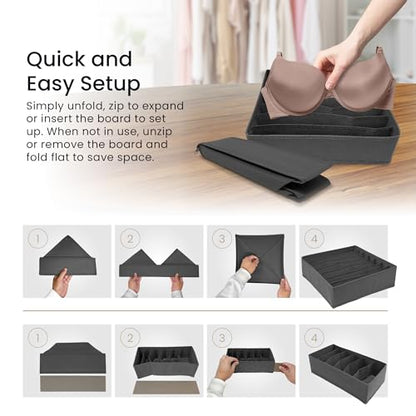 Reli. Sock Organizer (14 Pack) | 132 Cell Underwear Organizer | Gray | Drawer Dividers for Underwear, Sock, Tie, Bras, Clothing, Baby Clothes | Foldable Fabric Storage Bins for Drawer, Closet