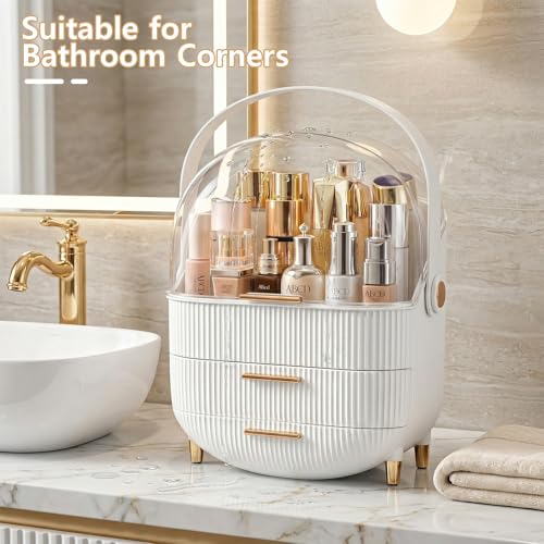 Makeup Organizer Skincare Organizers With Drawers | Cosmetic Display Cases with Transparent Cover, Skincare Organizers for Bathroom Countertop, Bedroom Vanity Desk, White