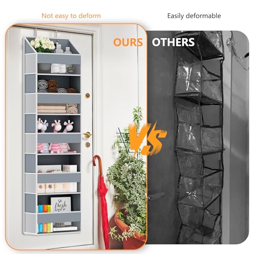 Over The Door Organizer - Over Door Storage Organizer with 5 Large Pockets & 10 Mesh Side Compartments - Heavy-Duty Hanging Storage for Bathroom, Bedroom & Closet - Baby Room Organize - Grey