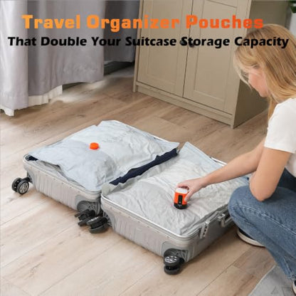 ETENWOLF 15 Combo Vacuum Storage Bags for Travel with Wireless Pump | Vacuum Seal Bags for Clothing Travel, Compression Packing Bags for Clothes and Blankets, Space Saver Bags in Carry-On Sizes