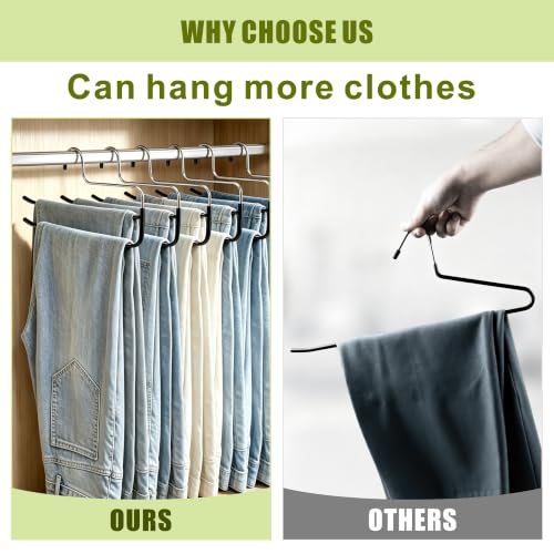 12 Pcs Pants Hangers Double Rod Jean Hangers,Open-Ended Pants Hangers Black | Non-Slip,Space Saving Pants Hangers,Double Hanger for Apartment Closet Storage Organizer Trousers Scarves