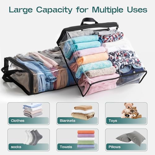 Under Bed Storage Bags Organizer, 22L Clear Storage Bags, Bags Organizer Clear Zipper Containers Bedroom, Storage Bag for Sweater, Clothes, Shoe Toy, Blanket, Sheet (Black,10PACK)
