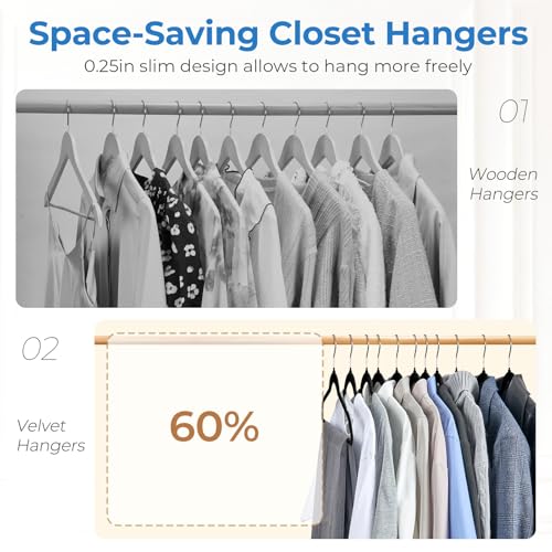 Black Velvet Hangers 50 Pack, Non Slip Space-Saving Clothes Hangers | Premium Slim Felt Hanger for Closet Organizers and Storage, Heavy Duty Hanger with Shoulder Notches and 360° Hooks for Coats