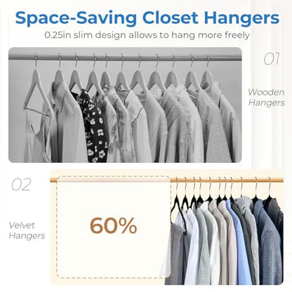 Black Velvet Hangers 50 Pack, Non Slip Space-Saving Clothes Hangers | Premium Slim Felt Hanger for Closet Organizers and Storage, Heavy Duty Hanger with Shoulder Notches and 360° Hooks for Coats