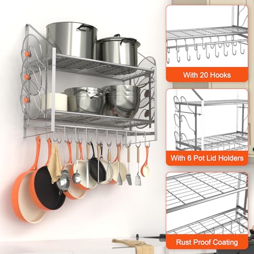 28 Inch Pot Rack Wall Mounted, 2 Tier Pots and Pan... (Alloy Steel)