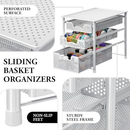 Simple Houseware 3 Tier White Alloy Steel Sliding Basket Organizer Drawer Cabinet | 3 Tier White Alloy Steel Sliding Basket Organizer Drawer Cabinet