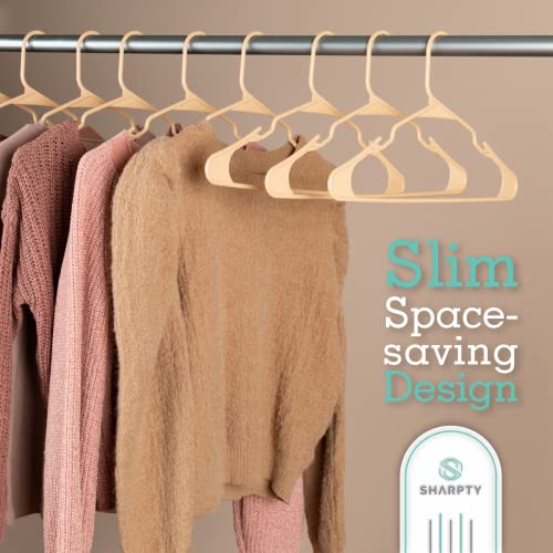 Plastic Hangers Clothes Hangers for Clothing, Closet, Coats & Shirts - Notched, Durabl & Space Saving - for Everyday Standard Use, Room Essentials & Basics - 50 Pack - Beige