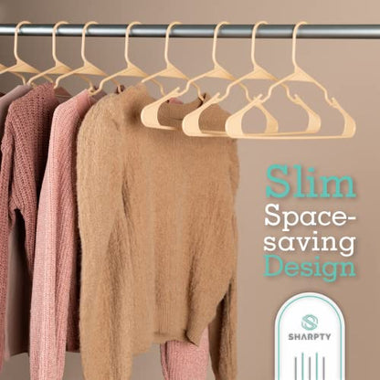 Plastic Hangers Clothes Hangers for Clothing, Closet, Coats & Shirts - Notched, Durabl & Space Saving - for Everyday Standard Use, Room Essentials & Basics - 50 Pack - Beige