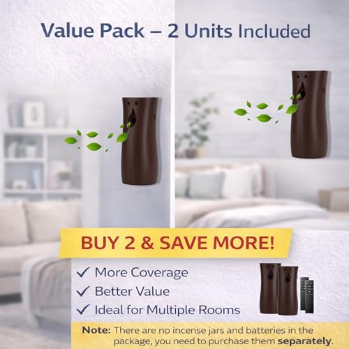 (2-pack) Automatic Air Freshener Spray Dispenser, Wall Mounted or Freestanding Sprayer Holder, Multiple Time Settings, Use in Commercial and Home (Wood, 1121)