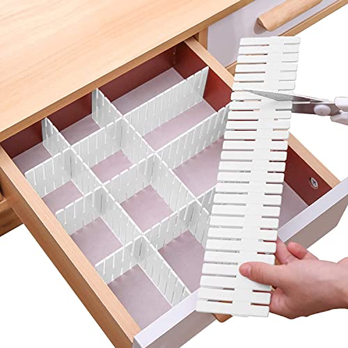 Adjustable Drawer Dividers, Cut-to-Fit DIY Organiz... (16 Count | White 16pcs | Polypropylene)