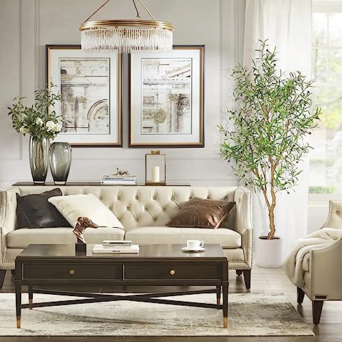7ft Faux Olive Tree with Natural Olive Branches & Realistic Leaves | Fake Potted Olive Silk Tree with Sturdy Base - Realistic Olive Trees Artificial Indoor for Modern Home Entryway Office Decor