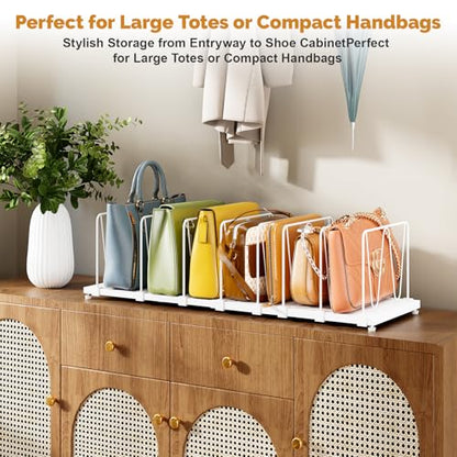 Dmevkic Extendable Purse Organizers Purse Storage. Length 16-28 in. Bag Organizer Purse Holder for Closet with 8 Adjustable Shelf Dividers Patent Pending