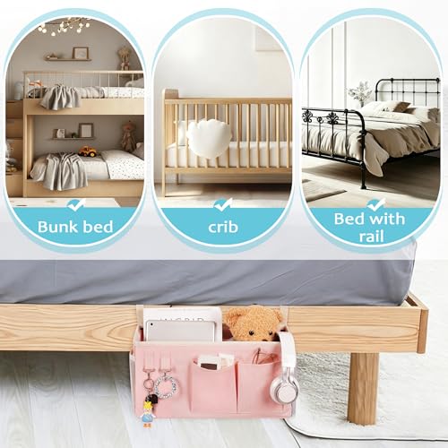 Bedside Caddy, Bedside Storage Bag Hanging Organizer for Bunk Dorm Bed Rail | Bed Caddy with Hooks, Top Bunks and Dorm Essentials for Water, Tissues, Tablets, Books, Phones, Remotes and Other Necessories