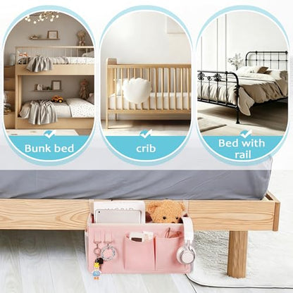 Bedside Caddy, Bedside Storage Bag Hanging Organizer for Bunk Dorm Bed Rail | Bed Caddy with Hooks, Top Bunks and Dorm Essentials for Water, Tissues, Tablets, Books, Phones, Remotes and Other Necessories