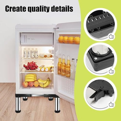Mini Fridge Stand with 4 storage Feet (11.4"-12.6" High), Adjustable Base Tray Anti-Vibration for Mini Refrigerator Stand Washing Machine Stand Pedestal Dryer Dishwasher AC, Max Load 340LBS