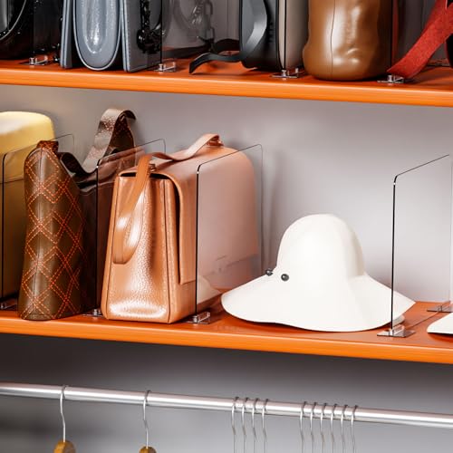10 Pack Acrylic Shelf Dividers for Closet Organization - Suitable for All Cupboard,Wood Shelves -Clear Closet Dividers for T Shirt,Towel,Bag,Purse Dividers,Handbag Organizer,Sweater Organizer