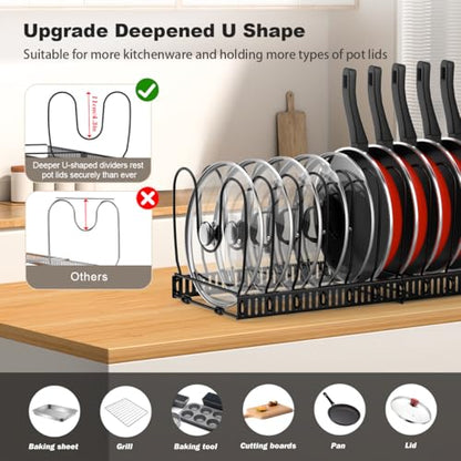 Housolution Pot and Pan Lid Organizer Holder Storage Rack, Black | 12"-23" Expandable, 14 Adjustable Dividers, Sturdy Metal Construction, Easy Assembly
