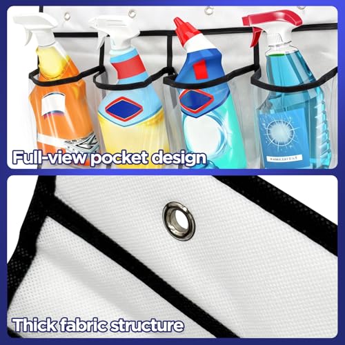 Clear Cleaning Supplies Organizer,Cleaning Products 24 Pockets Large Capacity Over The Door All-Purpose Cleaner Holder for Laundry Bathroom Auto Glass Cleaner Organizer for Garage,Spray Bottle Holder