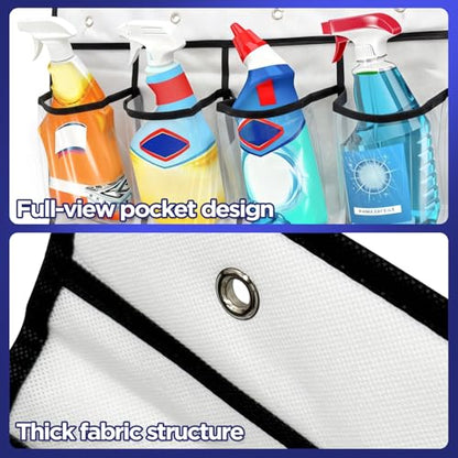 Clear Cleaning Supplies Organizer,Cleaning Products 24 Pockets Large Capacity Over The Door All-Purpose Cleaner Holder for Laundry Bathroom Auto Glass Cleaner Organizer for Garage,Spray Bottle Holder