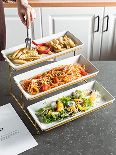 3 Tier Serving Tray for Party, Tiered Serving Plat... (Gold Stand | Ceramic)