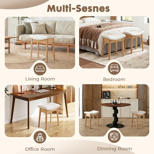 Square Linen Makeup Stool Small Ottoman Stool Chair for Vanity, Modern Padded Seat Foot Rest for Makeup Room, Bathroom (Classic-Beige)