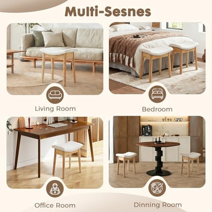 Square Linen Makeup Stool Small Ottoman Stool Chair for Vanity, Modern Padded Seat Foot Rest for Makeup Room, Bathroom (Classic-Beige)