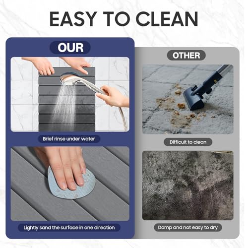 Stone Bath Mat Foldable Diatomaceous Earth Bath Mat Non-Slip Absorbent Shower Stone Mat Quick Dry Easy Clean for Bathroom Floor Kitchen Dish Drying