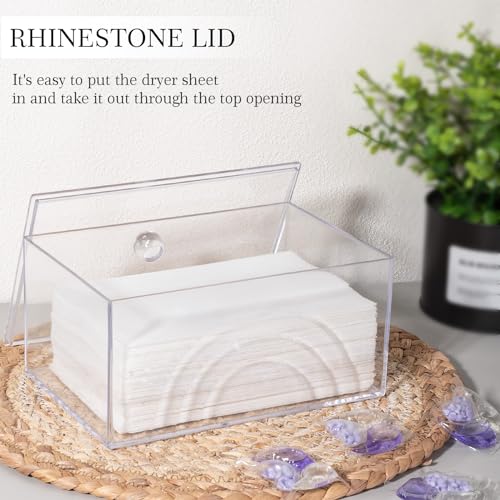 Farmhouse Laundry Dryer Sheet Holder Detergent Pods Container, Clear | Lightweight，Easy Open，Dryer Balls Dispenser Plastic Storage Organization Box for Laundry Room, Bathroom, Kitchen