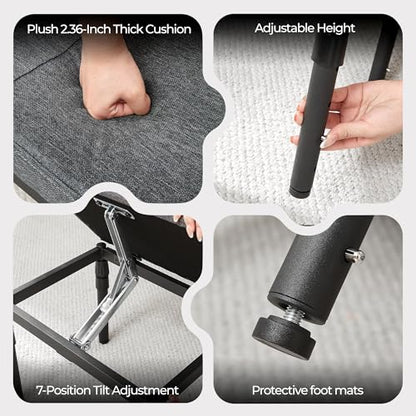 Adjustable Ottoman Pouf Footrest, 60 Degree Tilt, Carbon Gray | 4-Height, 28 Positions, Iron frame, Foam Cushion, 15.74 x 11.81 x 13.34 in, Under Desk, Living room, Home Office