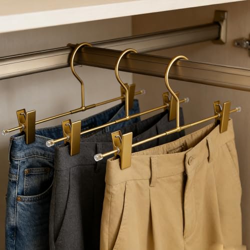 20 Pack Gold Aluminum Bottom Clips Heavy Duty Pants Jean Trouser Hangers Clothes Hangers -Legging Organizer Adjustable Clips Pants Skirt Blouse Hanger