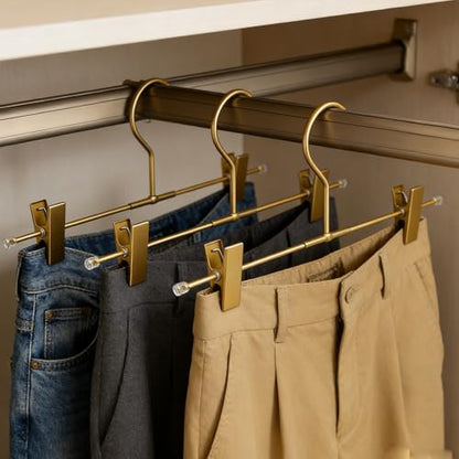 20 Pack Gold Aluminum Bottom Clips Heavy Duty Pants Jean Trouser Hangers Clothes Hangers -Legging Organizer Adjustable Clips Pants Skirt Blouse Hanger