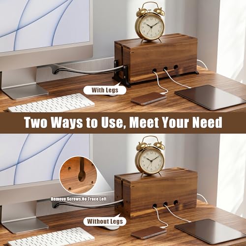 Extra Large Acacia Wood Cable Management Box, Pet Child Safe Cord Hider | Home Decor Cord Organizer, Sturdy Cable Hider Box for Power Strip, TV Wires, Desk & Floor & Office Under Desk Cable