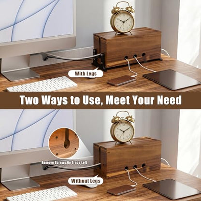 Extra Large Acacia Wood Cable Management Box, Pet Child Safe Cord Hider | Home Decor Cord Organizer, Sturdy Cable Hider Box for Power Strip, TV Wires, Desk & Floor & Office Under Desk Cable