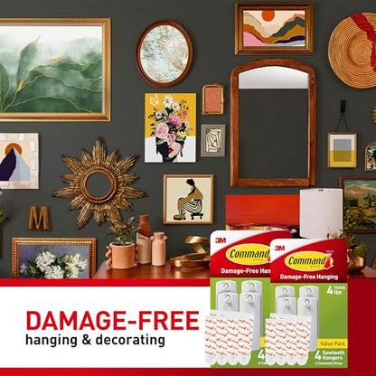 Command Sawtooth Picture Hangers, Damage Free Hanging Frame Hangers, No Tools Wall Hooks for Hanging Sawtooth Frames in Living Spaces, 8 White Picture Frame Hangers and 16 Command Strips