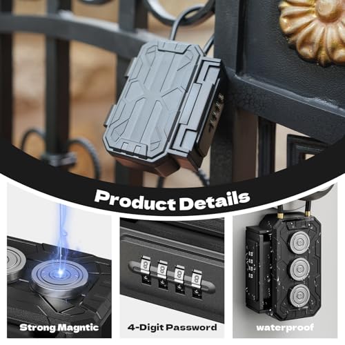 Magnetic Key Lock Box,Magnetic Key Holder Under car,Magnetic Key Cabinets,Key Holder Magnetic,Hide a Key Magnetic Holder,Waterproof Magnetic Key Hider Outside,4 Combinations & Dual Mounting,