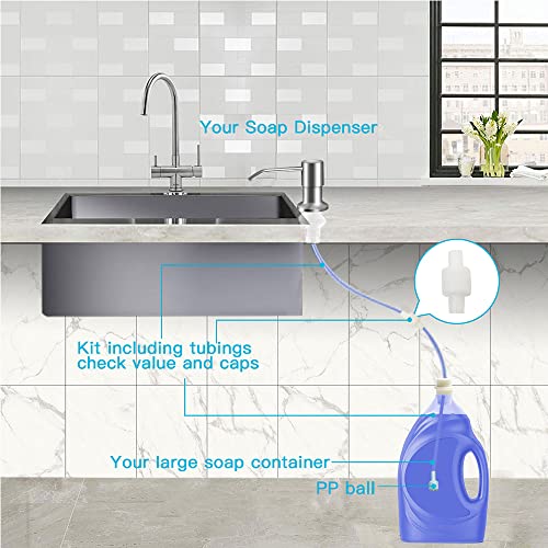 OHiHi Dish Soap Dispenser for Kitchen Sink (Brushed Nickel), Countertop Sink Soap Dispenser Water Pump with 47” No-Spill Extension Tube Kit Design for Kitchen Bathroom, No More Refills （Sliver）