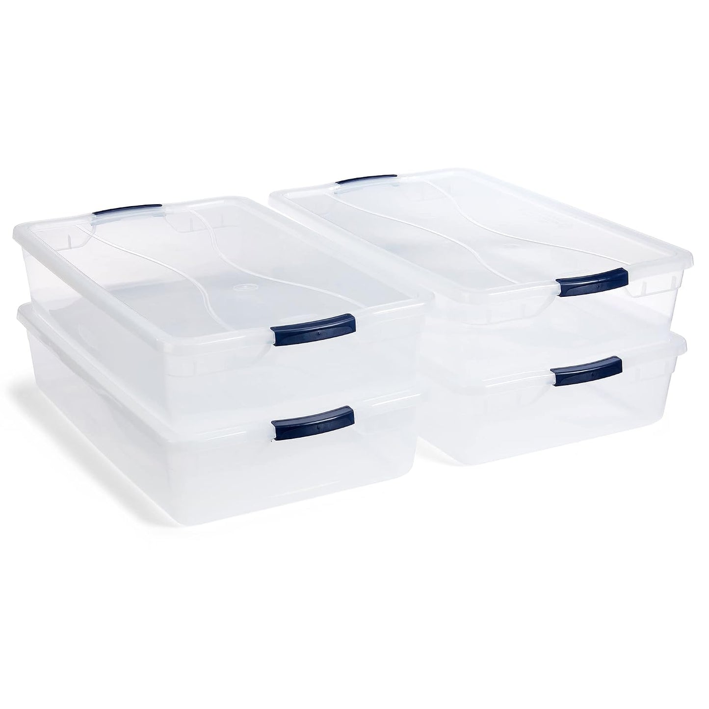 Rubbermaid Cleverstore 42 Quart Stackable Plastic Storage Bin with Lids for Garage, Closet, and Classroom, Clear, 4 Pack