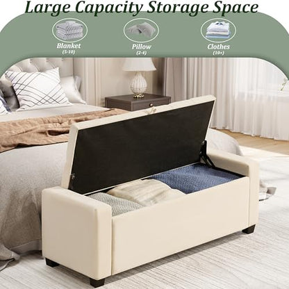 Ottoman with Storage,Tufted Storage Bench with Safety Hinge,Holds up to 350 lb,Upholstered Bench with Seating for Bedroom, Living Room,Entryway,Linen Beige
