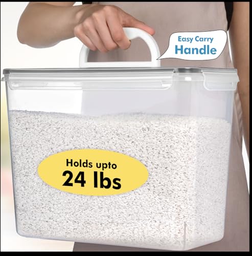 Shazo 2 PC (11L | 372 oz) Flour Sugar Storage Containers with Easy Carry Handle - Plastic Extra Large Food Storage Containers with Lids for Rice Cereal, BPA Free & Airtight Kitchen Pantry Organization