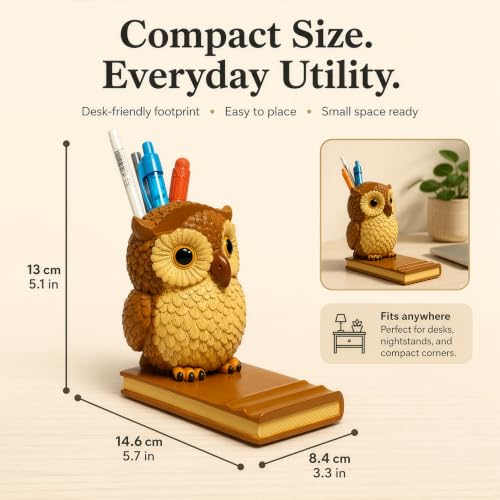 Owly Mate Owl Eyeglass Holder for Nightstand and Desk, Cute Glasses Holder with Phone Stand and Pen Holder, 3-in-1 Desk Organizer for Glasses, Phone & Pens - Gift for Owl Lovers