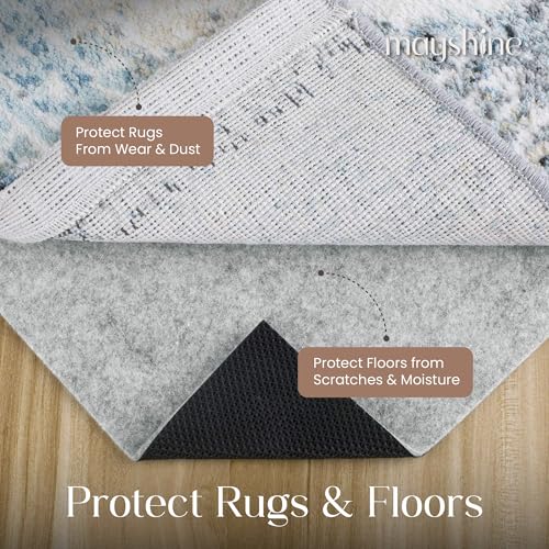 Non Slip Rug Pad 5x7 Feet, 4/25" Thick Felt Cushioned Rubber Rug Gripper Pad for Hardwood, Laminate, Stone, Tile, Wood, Vinyl Floors & Carpet, Anti Skid Under Area Rug Pads