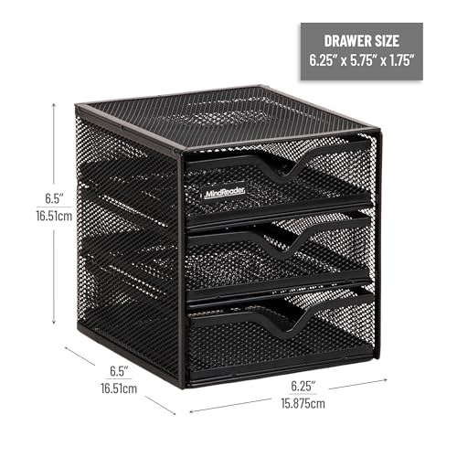 Mind Reader Desktop Accessory Storage, Desk Supplies, Organizer, Office, Metal Mesh, 6.25" L x 6.5" W x 6.5" H, Black