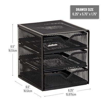 Mind Reader Desktop Accessory Storage, Desk Supplies, Organizer, Office, Metal Mesh, 6.25" L x 6.5" W x 6.5" H, Black