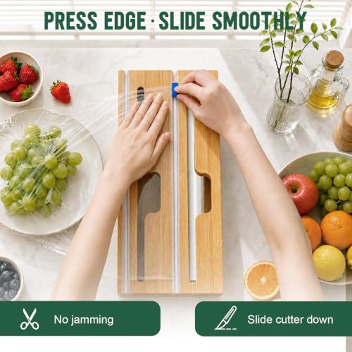 Reclosable Poly Bag Organizer for Kitchen Drawer, 5-Slot | Bamboo, 5 Independent Boxes, Slide Cutter, Magnetic Lid, Space-Saving Drawer Organizer