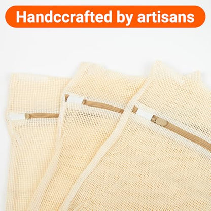 6Pcs Organic Cotton Mesh Laundry Bags for Delicates, Durable Mesh Wash Bags, Sturdy Zipper Laundry Bag for Underwear, Clothes, Shoes, Socks, (3 Large, 3 Medium)