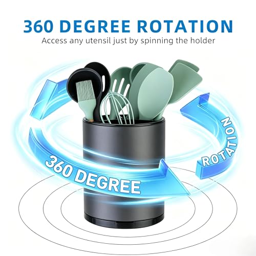 Kitchen Utensil Holder Extra Large 360°Rotating Fo... (grey | Stainless Steel)