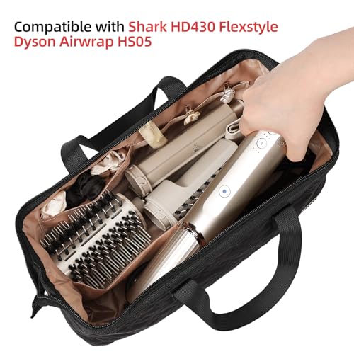 NISHEL Hair Tools Travel Bag Dryer Curling Iron Attachment Organizer Case | Portable case stores hair dryer, curling iron, air wrap attachments, and styling tools for trips or storage, Black