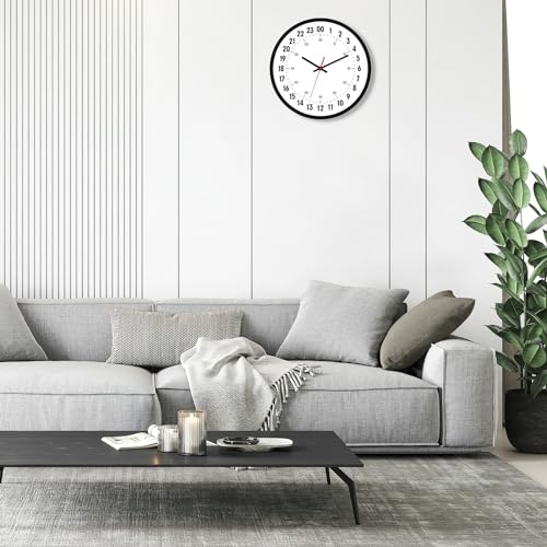 Foxtop 24 Hour Wall Clock, Battery Operated Analog Clock, 12" Black | Silent Non-Ticking, Military Time Clock, Round, for Classroom School Office Bathroom Living Room Bedroom Home, Easy to Read