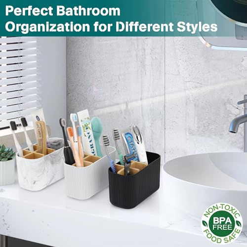 GFWARE Black Toothbrush Holder, 5 Slots Bathroom Organizers and Storage | Bamboo Toothbrush Holder, Kids Electric Toothbrush Holder and Toothpaste Storage for Bathroom Sink Organizer